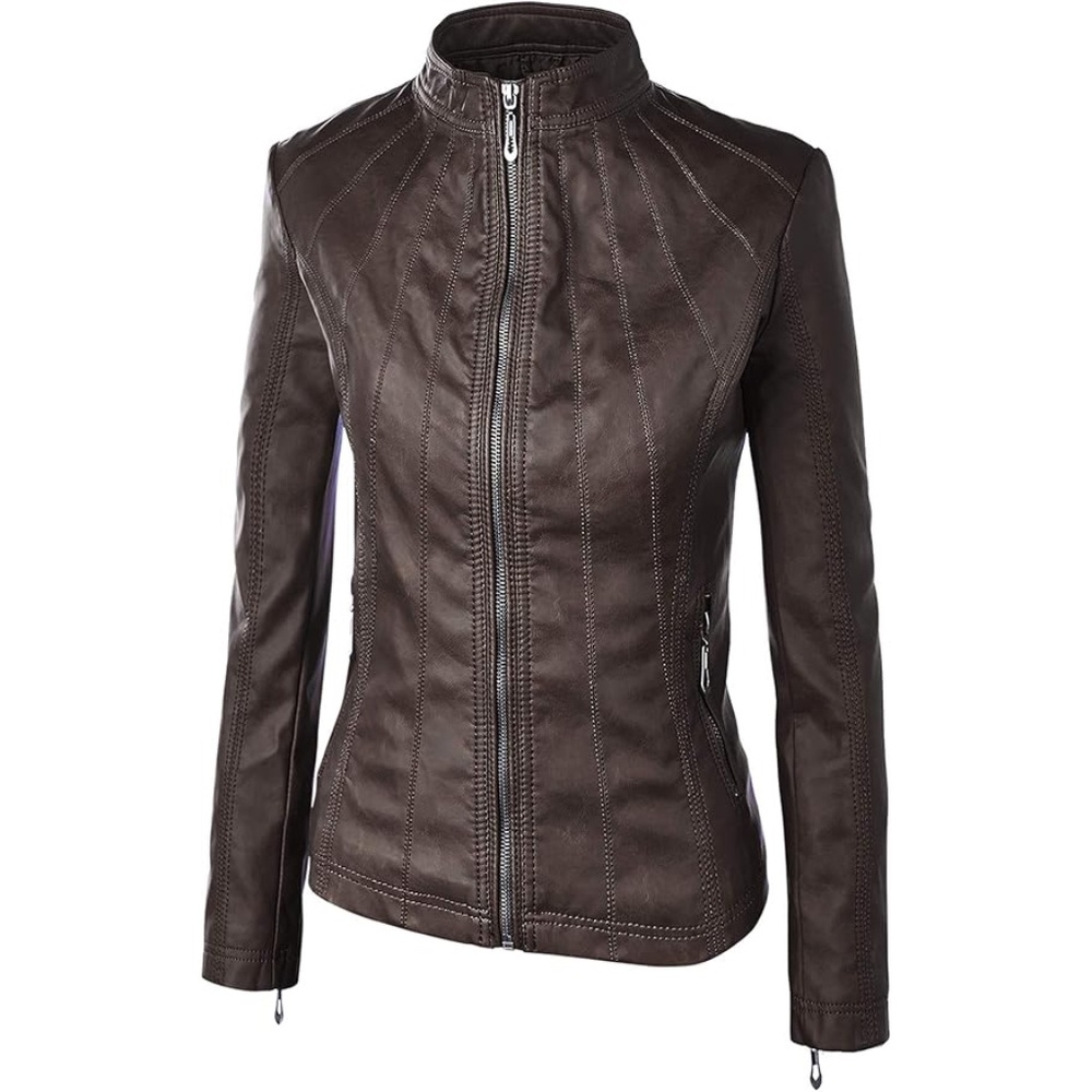NWOT. Slim Fit Stylish Vegan Leather Moto Jacket. Size: S